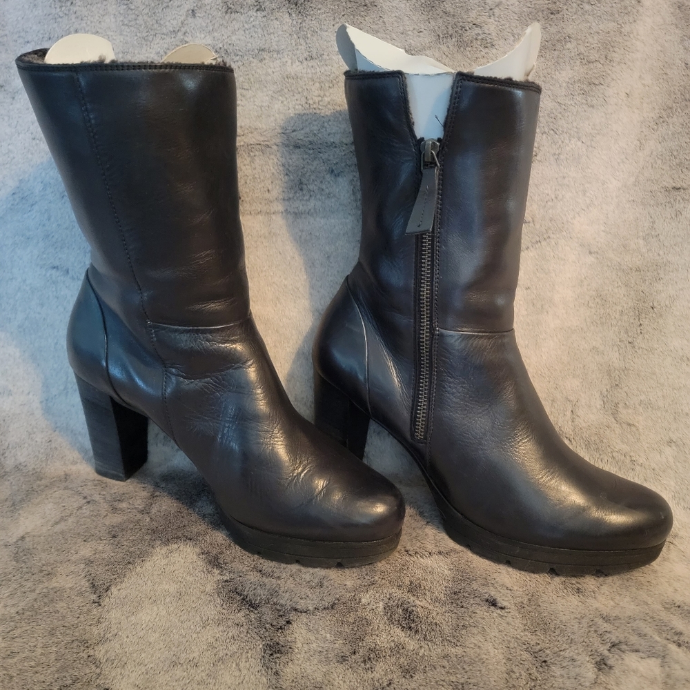 Paul Green Alberta Black Ankle Boots, Black Leather, Faux fur. size 9 1/2.